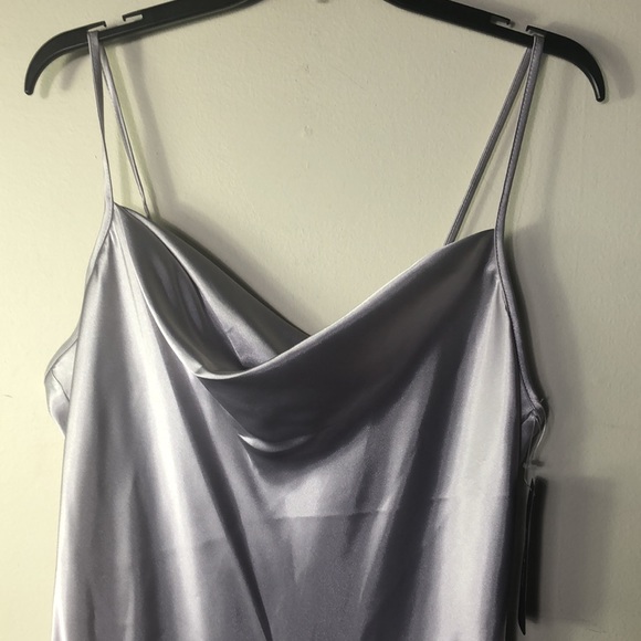 BEBE NWT Silver spaghetti strap slip dress SIZE: Large Armpit to armpit 21” - Picture 6 of 12